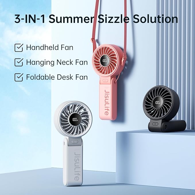 Handheld Fan Life7 – Ultimate Flexibility: High-Power Motor, LED Display, 19.5 Hrs Cooling, 5000mAh Rechargeable, 5-Speed