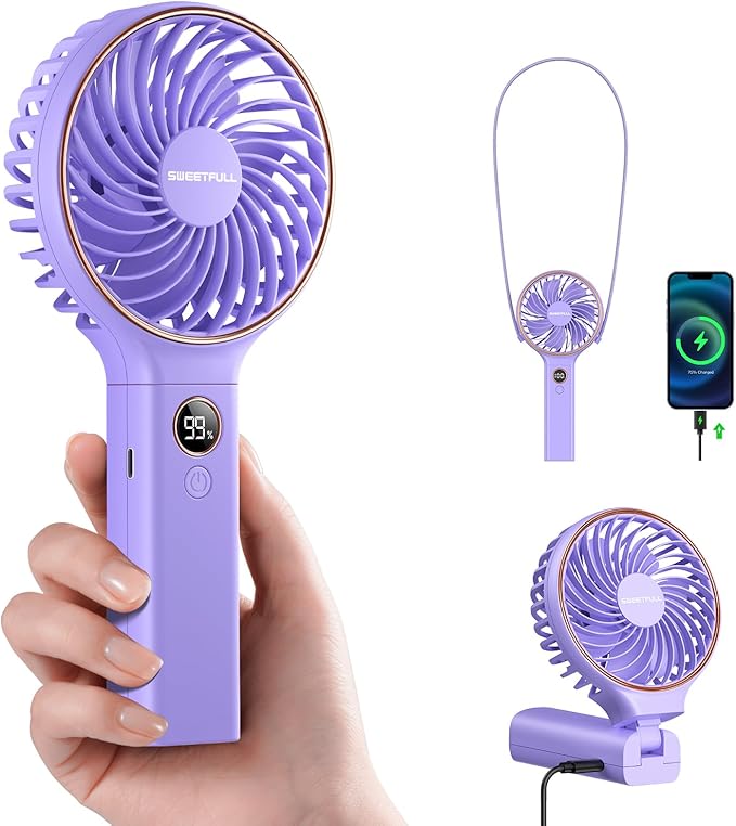 Handheld Fan, Portable Fan, 5000mAh Rechargeable Battery, 6 Speed Wind, LED Display, Personal Mini Travel Fan with Backup