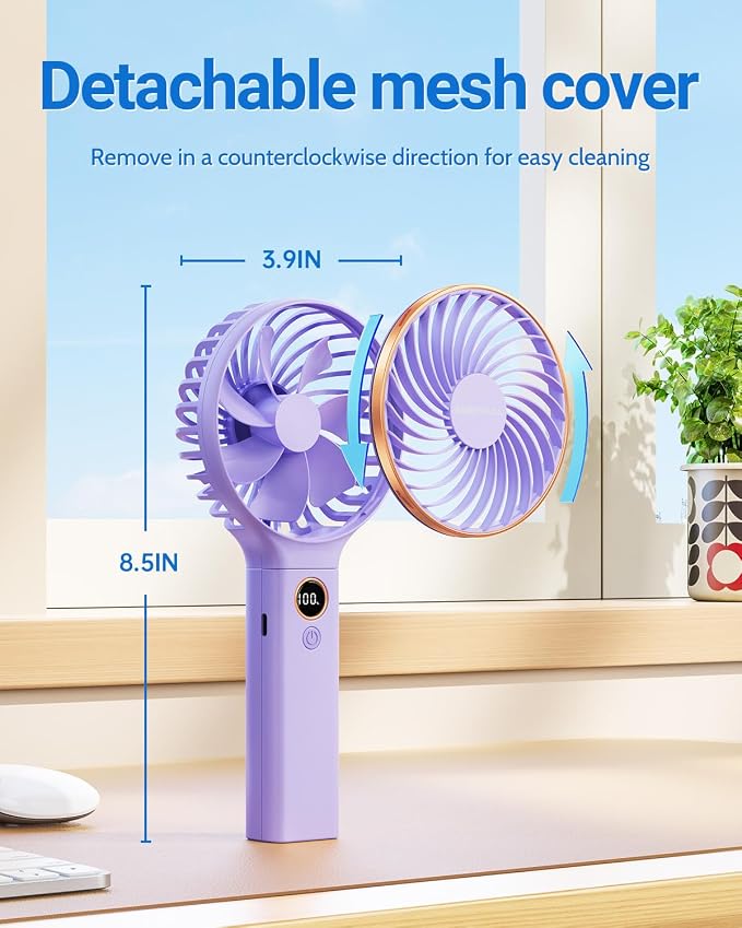 Handheld Fan, Portable Fan, 5000mAh Rechargeable Battery, 6 Speed Wind, LED Display, Personal Mini Travel Fan with Backup