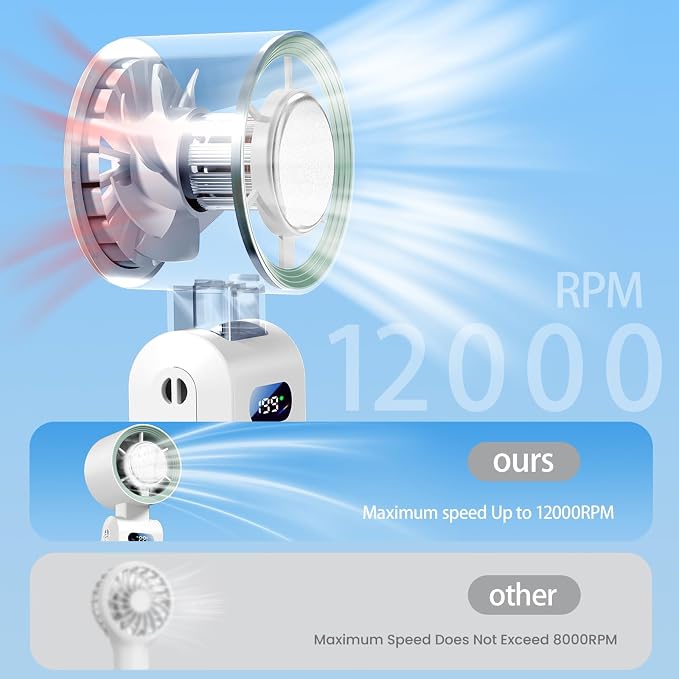 Handheld Fan, Portable Handheld Fan with Ice Function, mini personal fan, Turbo Powerful Rechargeable Fans,1-199 Speed
