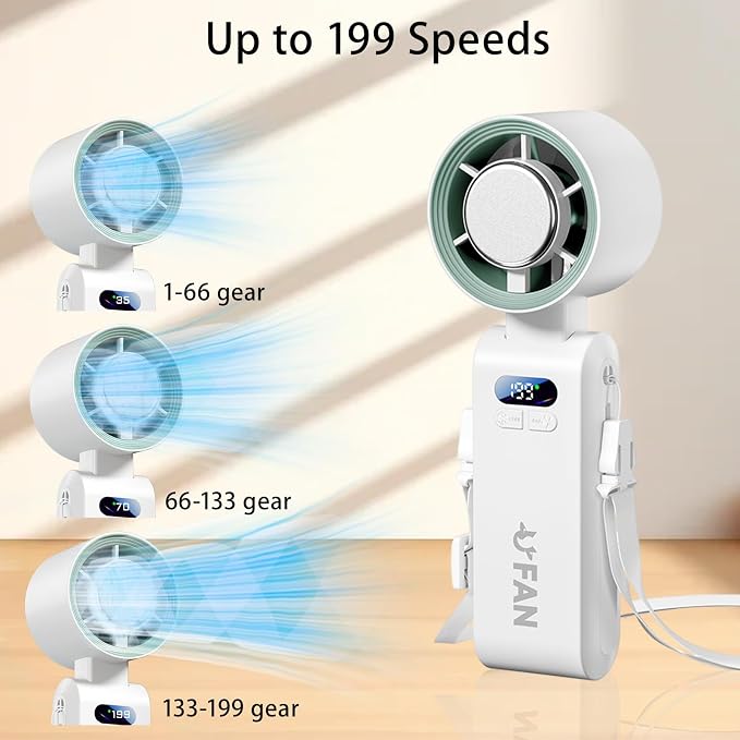 Handheld Fan, Portable Handheld Fan with Ice Function, mini personal fan, Turbo Powerful Rechargeable Fans,1-199 Speed