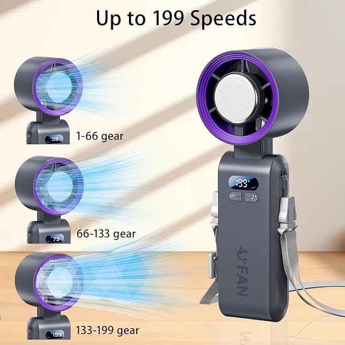 Handheld Fan, Portable Handheld Fan with Ice Function, mini personal fan, Turbo Powerful Rechargeable Fans,1-199 Speed