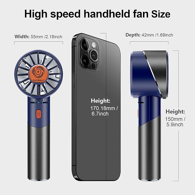 Handheld Fan,Portable Turbo Fan,Powerful Personal Fan(7000rpm High-Speed Motor,Battery Work 3-16 H),USB Rechargeable Mini