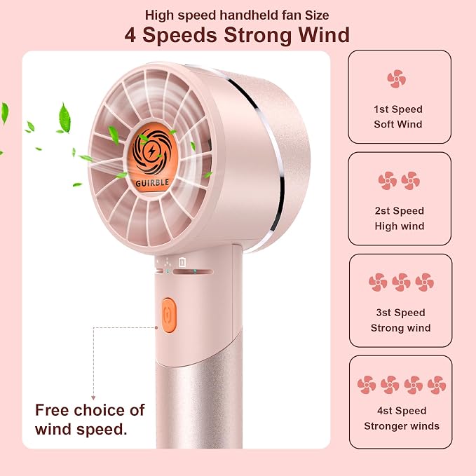 Handheld Fan,Portable Turbo Fan,Powerful Personal Fan(7000rpm High-Speed Motor,Battery Work 3-16 H),USB Rechargeable Mini
