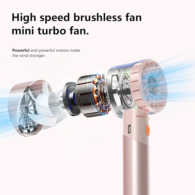 Handheld Fan,Portable Turbo Fan,Powerful Personal Fan(7000rpm High-Speed Motor,Battery Work 3-16 H),USB Rechargeable Mini