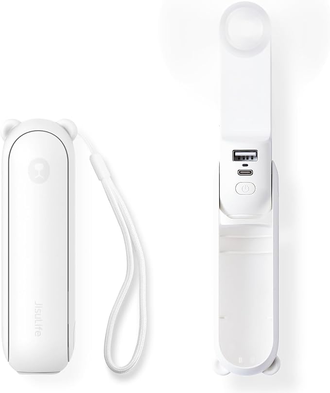 Handheld Mini Fan, 3 IN 1 USB Rechargeable Portable Fan [12-19 Working Hours] with Power Bank, Flashlight, Pocket Design for