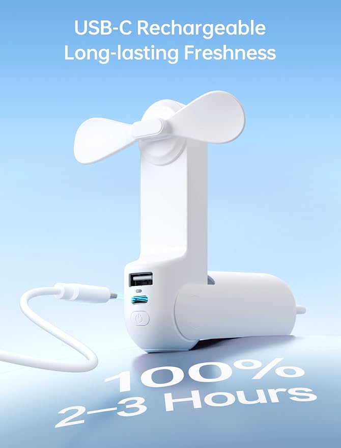 Handheld Mini Fan, 3 IN 1 USB Rechargeable Portable Fan [12-19 Working Hours] with Power Bank, Flashlight, Pocket Design for