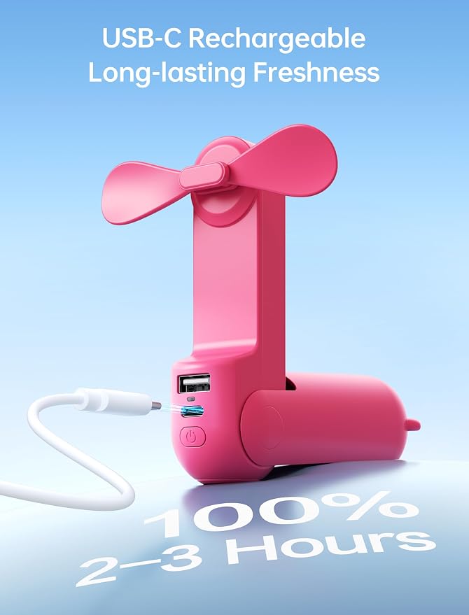 Handheld Mini Fan, 3 IN 1 USB Rechargeable Portable Fan [12-19 Working Hours] with Power Bank, Flashlight, Pocket Design for