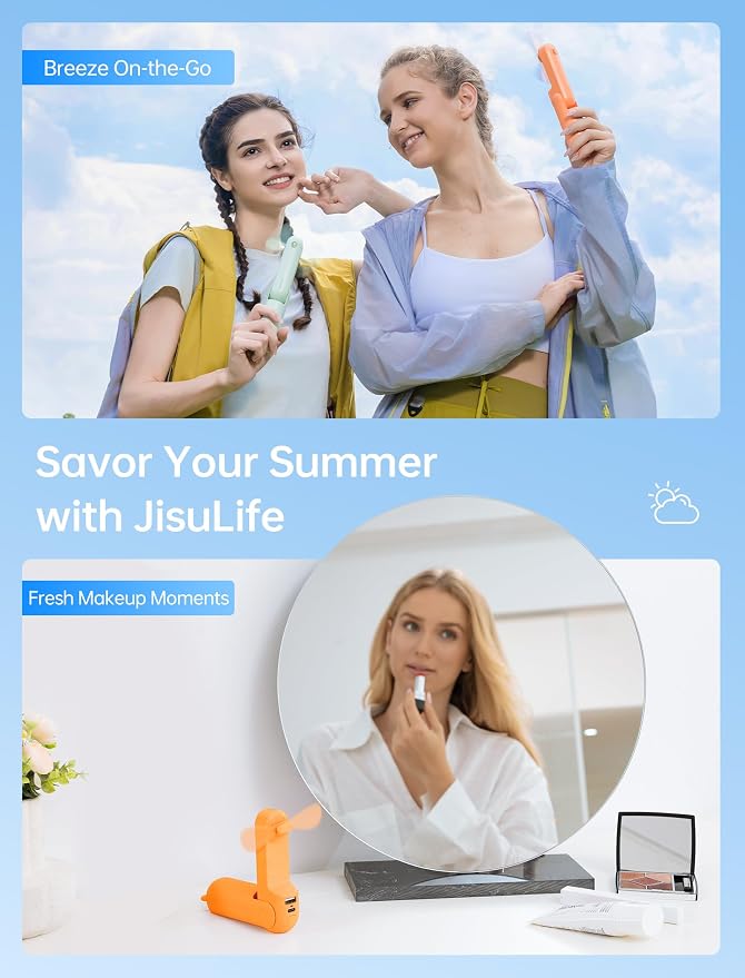 Handheld Mini Fan, 3 IN 1 USB Rechargeable Portable Fan [12-19 Working Hours] with Power Bank, Flashlight, Pocket Design for