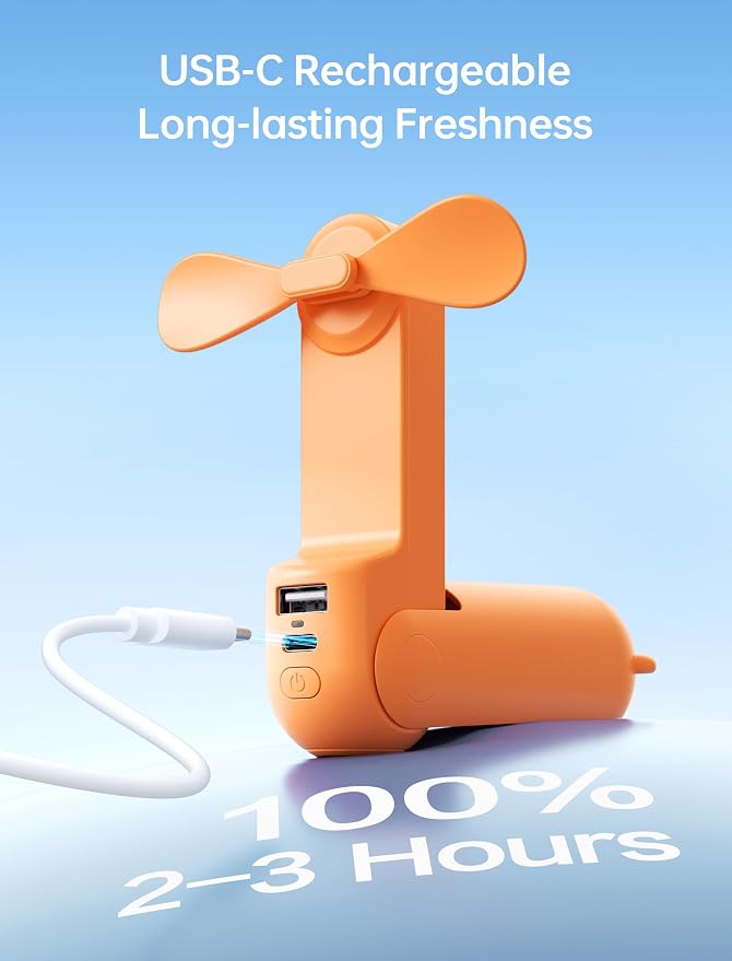 Handheld Mini Fan, 3 IN 1 USB Rechargeable Portable Fan [12-19 Working Hours] with Power Bank, Flashlight, Pocket Design for