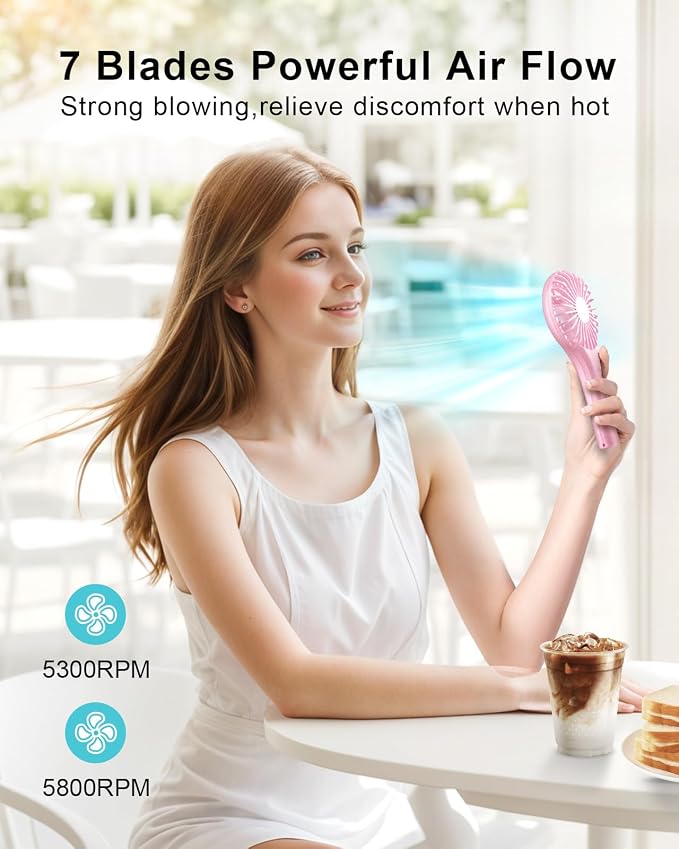 Handheld Mini Fan Battery Operated Small Personal Portable Fan Speed Adjustable USB Rechargeable Fans for Kids Girls Women
