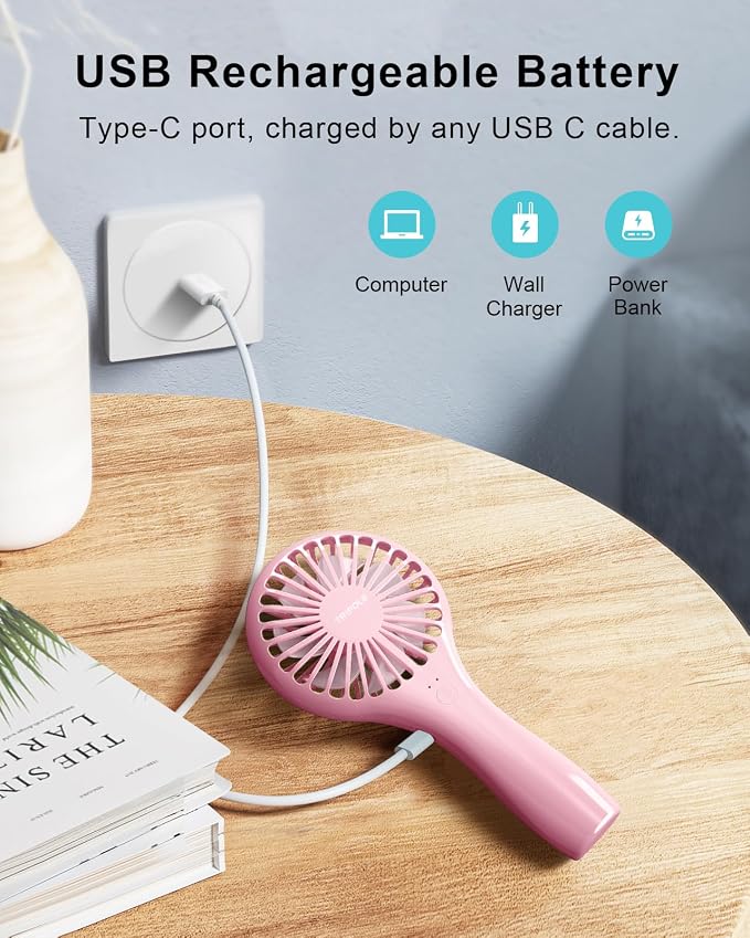 Handheld Mini Fan Battery Operated Small Personal Portable Fan Speed Adjustable USB Rechargeable Fans for Kids Girls Women