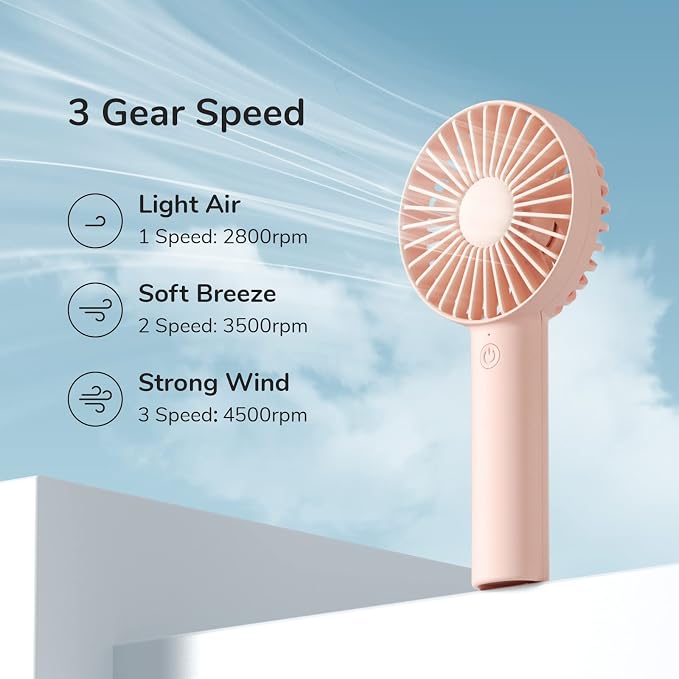 Handheld Mini Fan, Portable and Small with 3 Speeds, USB Rechargeable Battery Operate for Outdoor, Indoor, alternate view 5