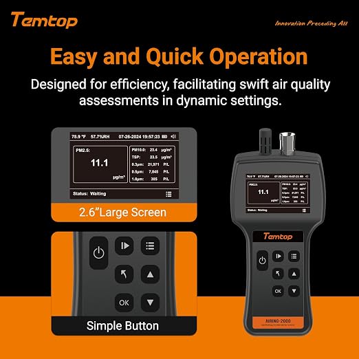 Handheld Particle Counter 0.3μm 0.5μm 1.0μm – Air Quality Monitor for PM2.5 PM10 TSP, Temperature & Humidity, 32GB Data