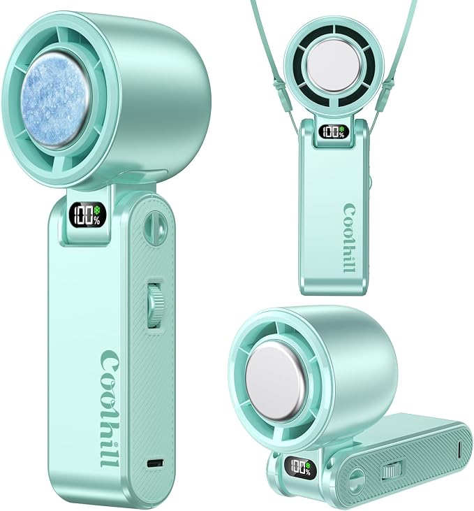 Handheld Portable Fan with Ice Cooler: 100-Speed 5500mAh Rechargeable Handheld Fan, 12H Time Hand Cooling Personal Fans with