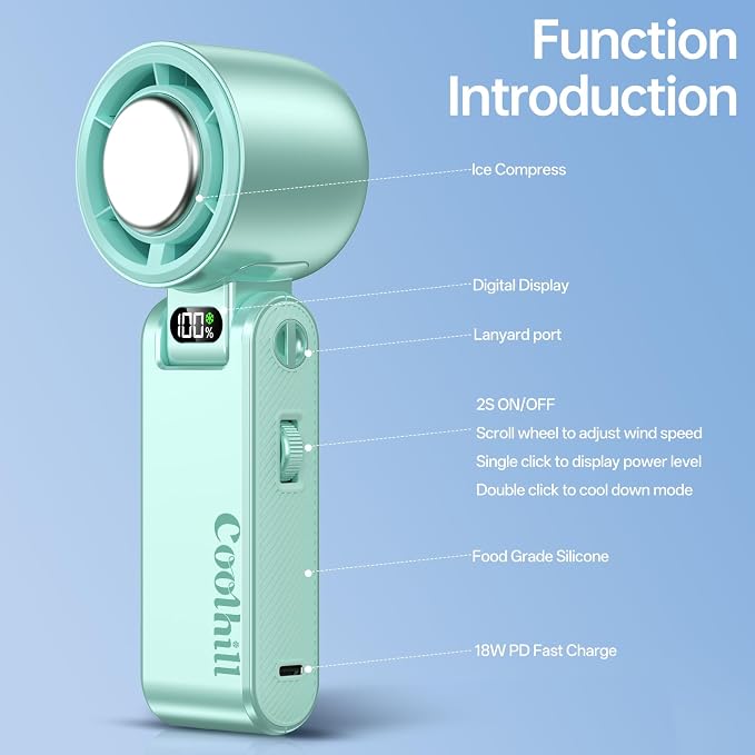 Handheld Portable Fan with Ice Cooler: 100-Speed 5500mAh Rechargeable Handheld Fan, 12H Time Hand Cooling Personal Fans with