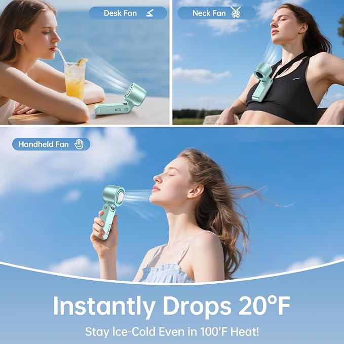 Handheld Portable Fan with Ice Cooler: 100-Speed 5500mAh Rechargeable Handheld Fan, 12H Time Hand Cooling Personal Fans with