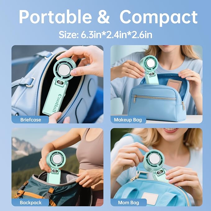 Handheld Portable Fan with Ice Cooler: 100-Speed 5500mAh Rechargeable Handheld Fan, 12H Time Hand Cooling Personal Fans with