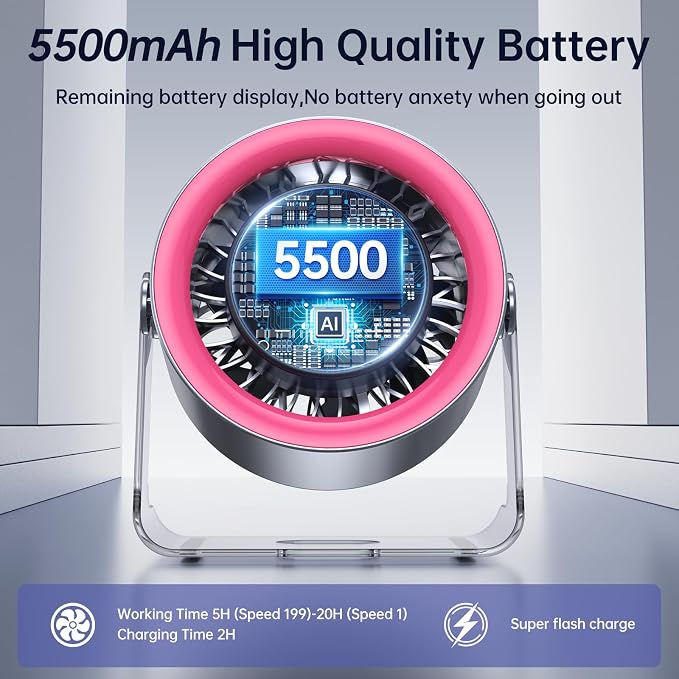 Handheld Portable Fan with Ice Cooler: 100-Speed 5500mAh Rechargeable Handheld Fan, 12H Time Hand Cooling Personal Fans with
