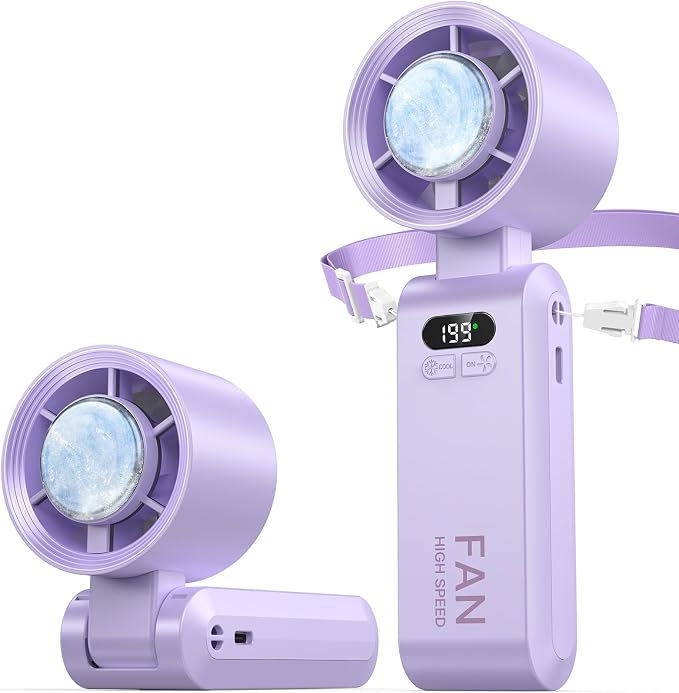 Handheld Portable Turbo Fan with Ice Cooler, Speed (1-199) 5500mAh Rechargeable Personal Fan,[20H Cooling Time]