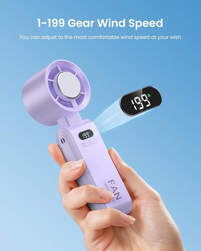 Handheld Portable Turbo Fan with Ice Cooler, Speed (1-199) 5500mAh Rechargeable Personal Fan,[20H Cooling Time], alternate