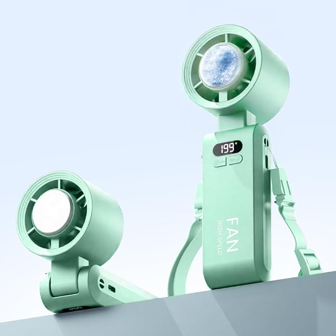 Handheld Portable Turbo Fan with Ice Cooler, Speed (1-199) 5500mAh Rechargeable Personal Fan,[20H Cooling Time]