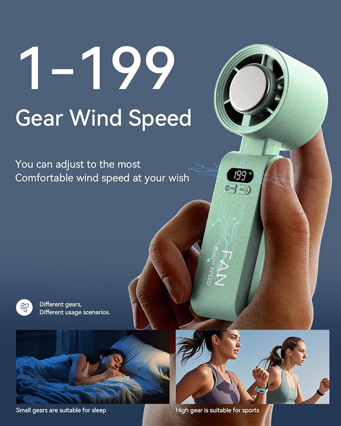 Handheld Portable Turbo Fan with Ice Cooler, Speed (1-199) 5500mAh Rechargeable Personal Fan,[20H Cooling Time], alternate