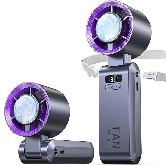 Handheld Portable Turbo Fan with Ice Cooler, Speed (1-199) Rechargeable Personal Fan[20000 RPM] Small Pocket Fans for
