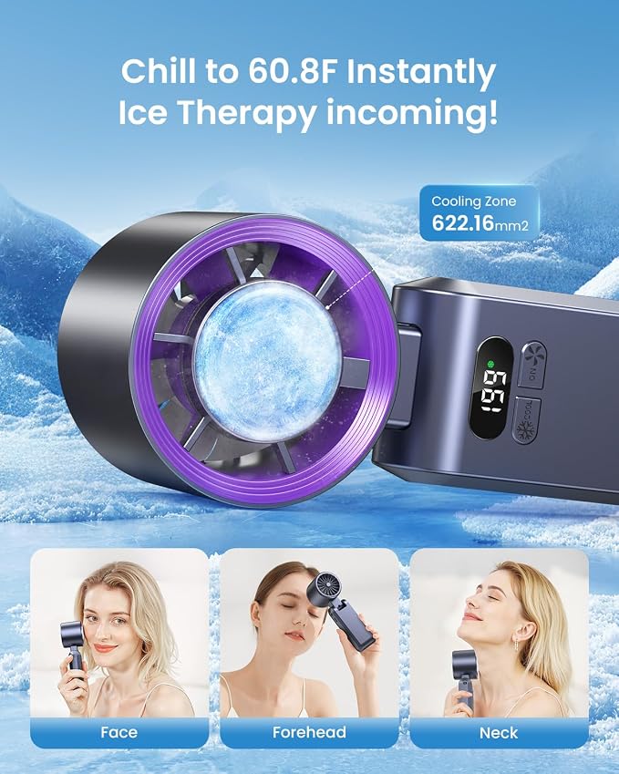 Handheld Portable Turbo Fan with Ice Cooler, Speed (1-199) Rechargeable Personal Fan[20000 RPM] Small Pocket Fans for
