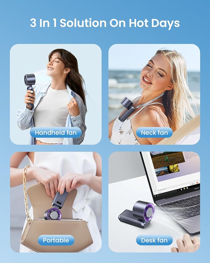 Handheld Portable Turbo Fan with Ice Cooler, Speed (1-199) Rechargeable Personal Fan[20000 RPM] Small Pocket Fans for