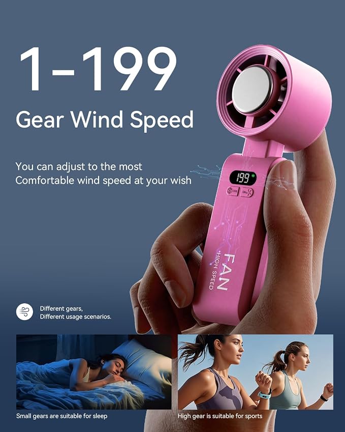 Handheld Portable Turbo Fan with Ice Cooler, Speed (1-199) 5500mAh Rechargeable Personal Fan,[20H Cooling Time] Mini Yet