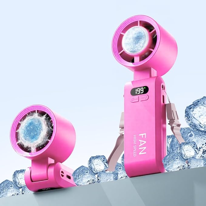 Handheld Portable Turbo Fan with Ice Cooler, Speed (1-199) 5500mAh Rechargeable Personal Fan,[20H Cooling Time] Mini Yet