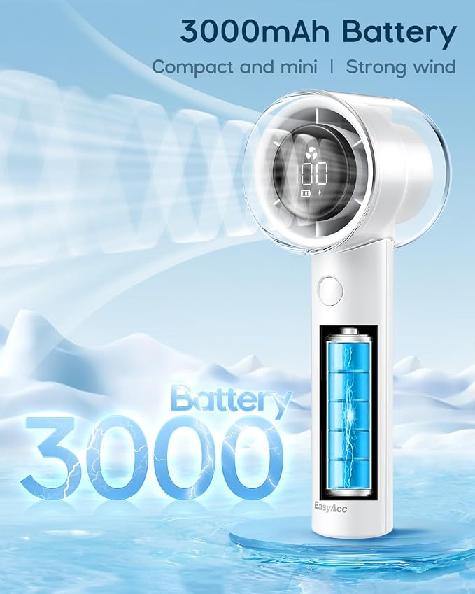 Handheld Turbo Fan, 5 Gear Wind, Battery Operated, Up to 19 Working Hours, 3 IN 1 Hand Fan with Air Turbo Tech Cooling Fan