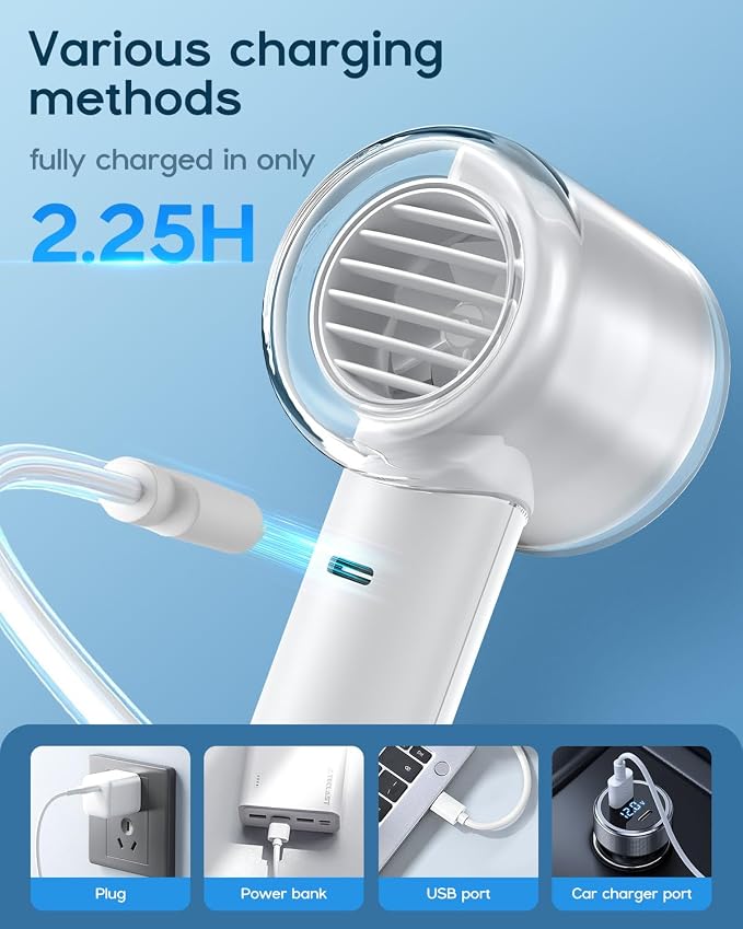 Handheld Turbo Fan, 5 Gear Wind, Battery Operated, Up to 19 Working Hours, 3 IN 1 Hand Fan with Air Turbo Tech Cooling Fan