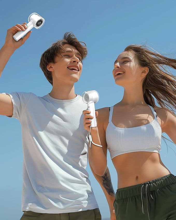 Handheld Turbo Fan, 5 Gear Wind, Battery Operated, Up to 19 Working Hours, 3 IN 1 Hand Fan with Air Turbo Tech Cooling Fan
