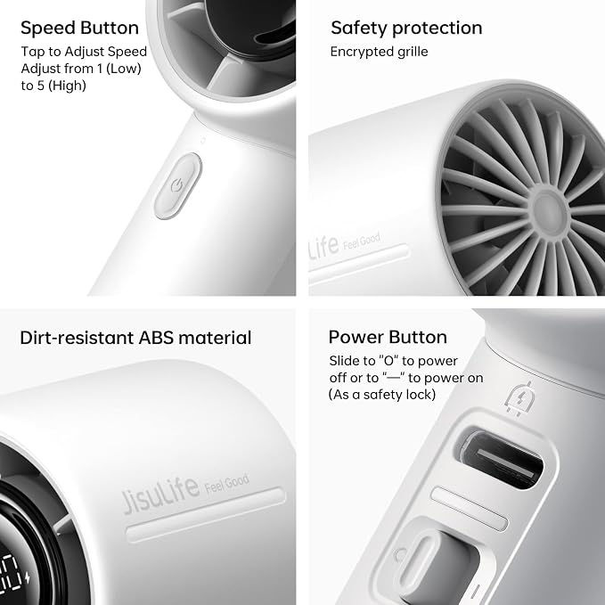 Handheld Turbo Fan Life10s, 5000mAh Rechargeable Portable Fans,Up to 28 Hours Working,5 Speed Strong Wind,Personal Mini Fan