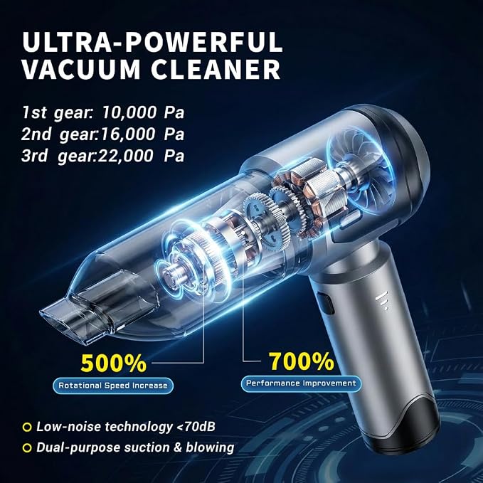 Handheld Vacuum Cleaner, 22000Pa Powerful Car Vacuum Cleaner Cordless, Lightweight Mini Car, Rechargeable Portable Air