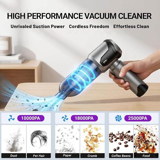 Handheld Vacuum Cleaner, 22000Pa Powerful Car Vacuum Cleaner Cordless, Lightweight Mini Car, Rechargeable Portable Air