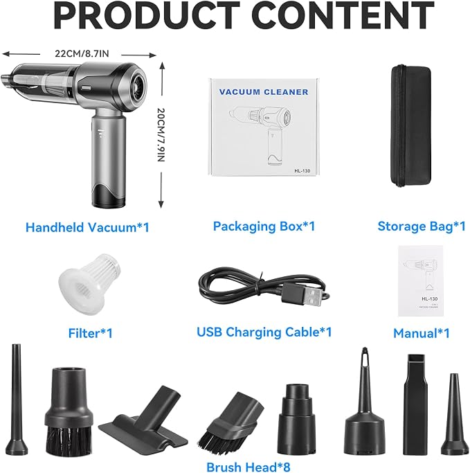 Handheld Vacuum Cleaner, 22000Pa Powerful Car Vacuum Cleaner Cordless, Lightweight Mini Car, Rechargeable Portable Air