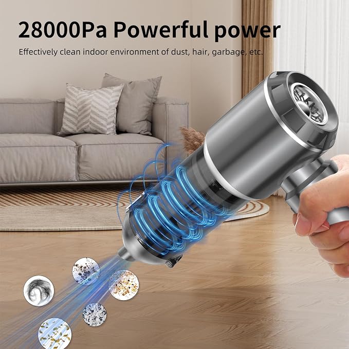 Handheld Vacuum Cleaner, 28000Pa 4 in 1 Handheld Vacuum Cordless, Brushless Motor, One-Touch Dust Removal, 3 Speeds Car
