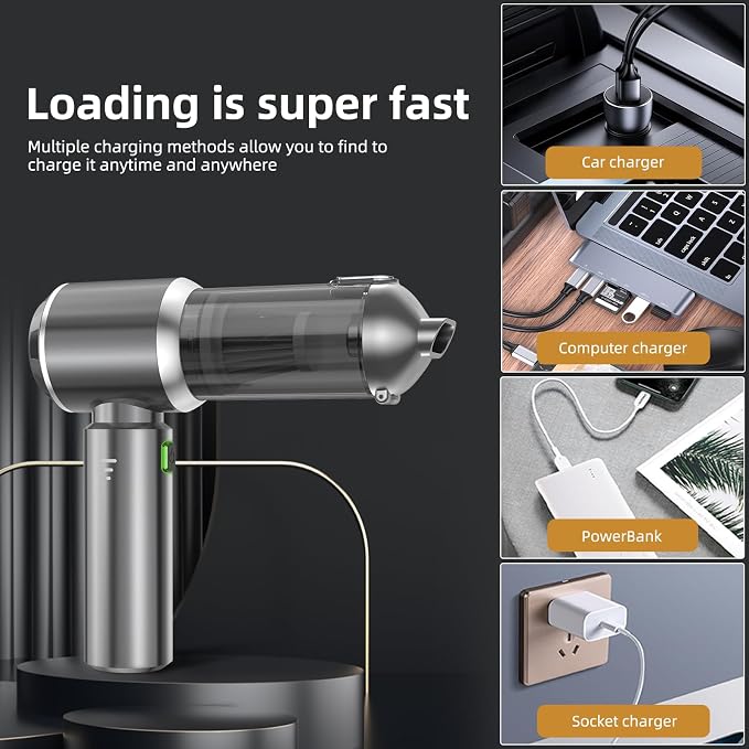 Handheld Vacuum Cleaner, 28000Pa 4 in 1 Handheld Vacuum Cordless, Brushless Motor, One-Touch Dust Removal, 3 Speeds Car