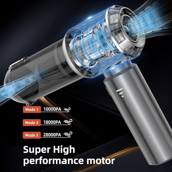 Handheld Vacuum Cleaner, 28000Pa 4 in 1 Handheld Vacuum Cordless, Brushless Motor, One-Touch Dust Removal, 3 Speeds Car