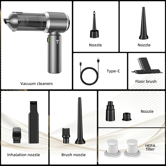 Handheld Vacuum Cleaner, 28000Pa 4 in 1 Handheld Vacuum Cordless, Brushless Motor, One-Touch Dust Removal, 3 Speeds Car