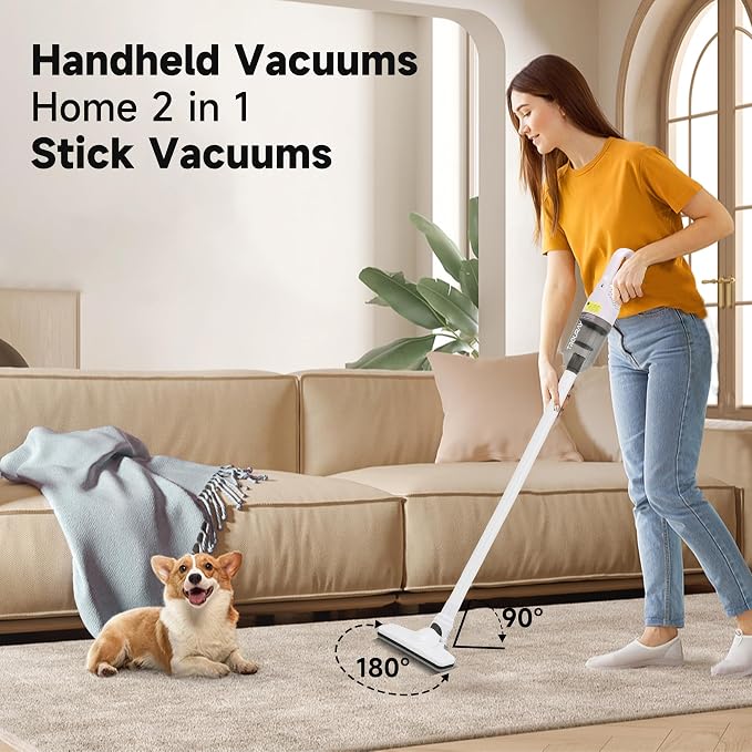 Handheld Vacuum Cleaner,Ultra-Lightweight Mini Portable Vacuums for Home, 6 in 1 Stick Vac Cleaners for Car,Pet Hair(White