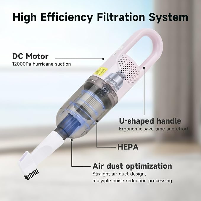Handheld Vacuum Cleaner,Ultra-Lightweight Mini Portable Vacuums for Home, 6 in 1 Stick Vac Cleaners for Car,Pet Hair(White