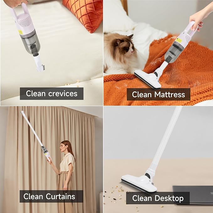 Handheld Vacuum Cleaner,Ultra-Lightweight Mini Portable Vacuums for Home, 6 in 1 Stick Vac Cleaners for Car,Pet Hair(White