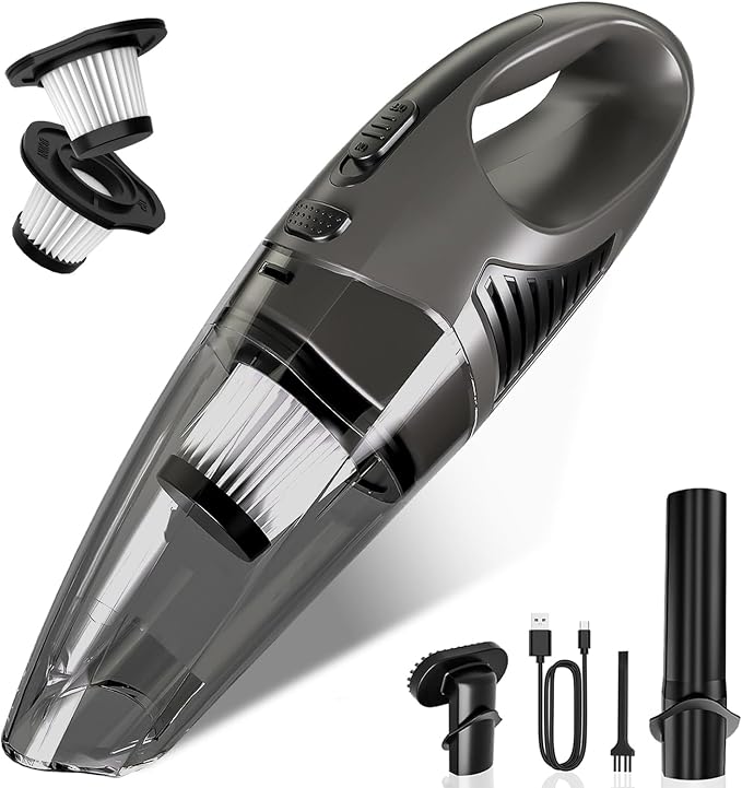 Handheld Vacuum Cordless, 11KPA Strong Suction & 25 Mins Runtime Brushless Motor, Rechargeable Car Vacuum Cleaner with 2 HEPA