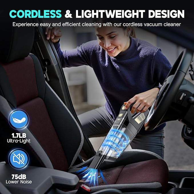 Handheld Vacuum Cordless, 15000PA Strong Suction Hand Held Car Vacuum Cleaner Portable with Multi-Nozzles & Washable Filter
