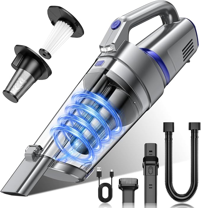 Handheld Vacuum Cordless, 16000PA Strong Suction Hand Held Car Vacuum Cleaner, Portable Hand Vacuum Rechargeable
