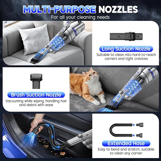 Handheld Vacuum Cordless, 16000PA Strong Suction Hand Held Car Vacuum Cleaner, Portable Hand Vacuum Rechargeable, alternate